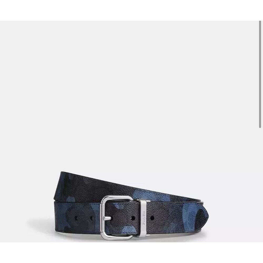 NWT Coach Roller Buckle Cut-To-Size Reversible Belt 38Mm CY271 blue Camo - Picture 7 of 7